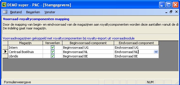 PAC Stam Royalty voorraad-componentenmapping